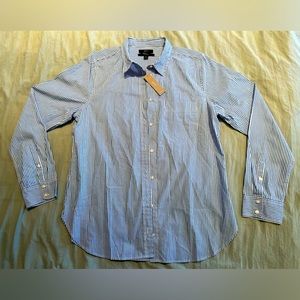 J CREW Classic Long Sleeve Button-Down Shirt Blue STRIPED Women Size 10 NEW NWT